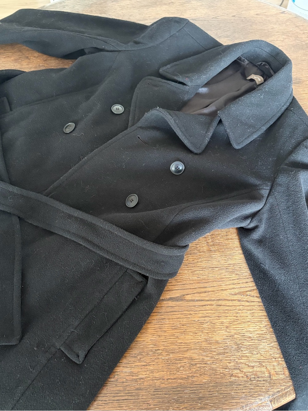 Maternity Coat - Classic Black Double-Breasted Wool Coat with Belt